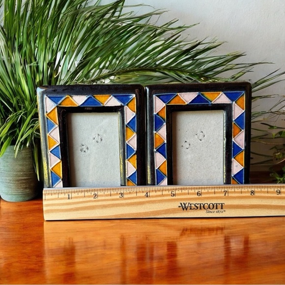 Set of 2 Handpainted Ceramic Tile Picture Frames – Multicolor Geometric Mosaic - Picture 9 of 14